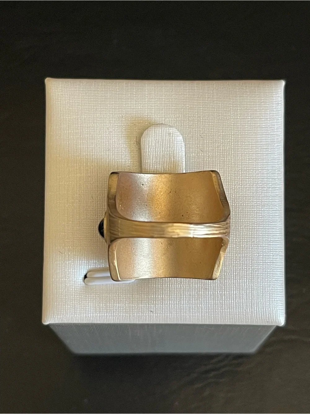 Gold-Tone Wide Band Ring with Black Stone Accents